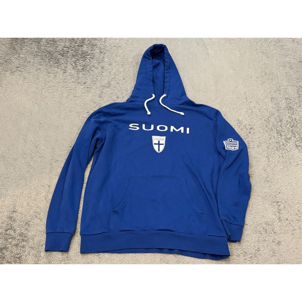 Suomi Hoodie Mens Large Blue Long Sleeve Pullover Sweatshirt Finland Admiral